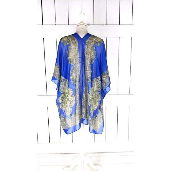 Blue and beige paisley sheer kimono cover up - Picture 4 of 5